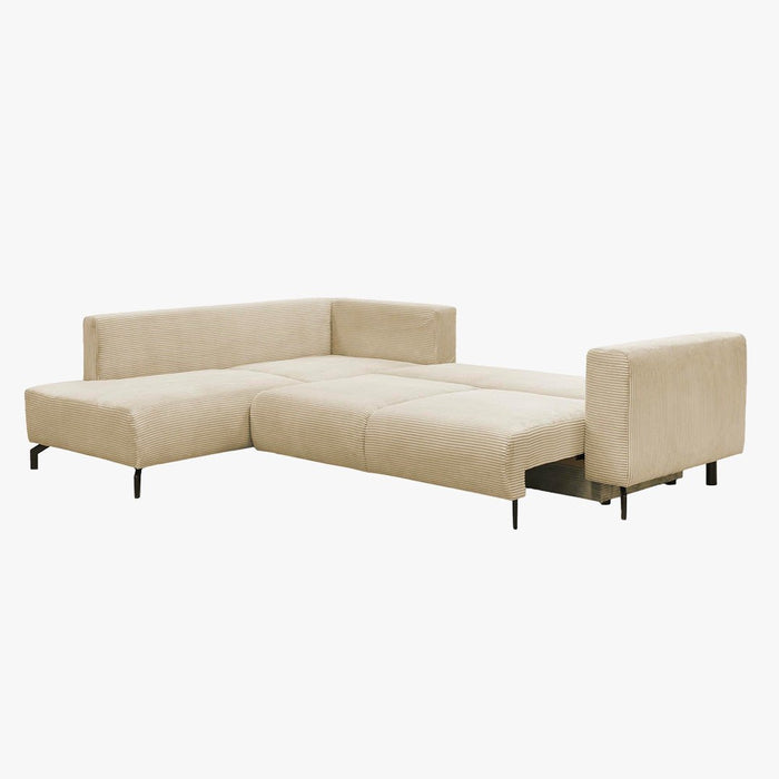 EMILIA Canapé d'angle convertible avec coffre en velours côtelé beige - Angle gauche