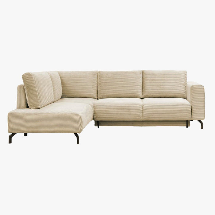 EMILIA Canapé d'angle convertible avec coffre en velours côtelé beige - Angle gauche