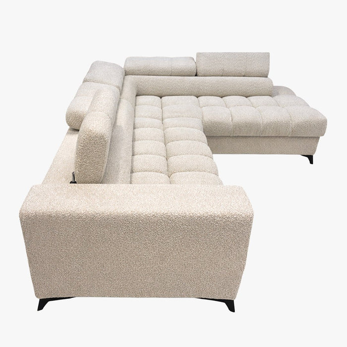 EMMA MINI Canapé d'angle convertible avec coffre et têtières relevables en tissu beige - Angle droit