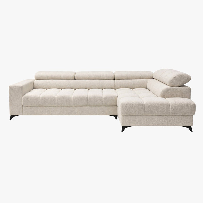 EMMA MINI Canapé d'angle convertible avec coffre et têtières relevables en tissu beige - Angle droit