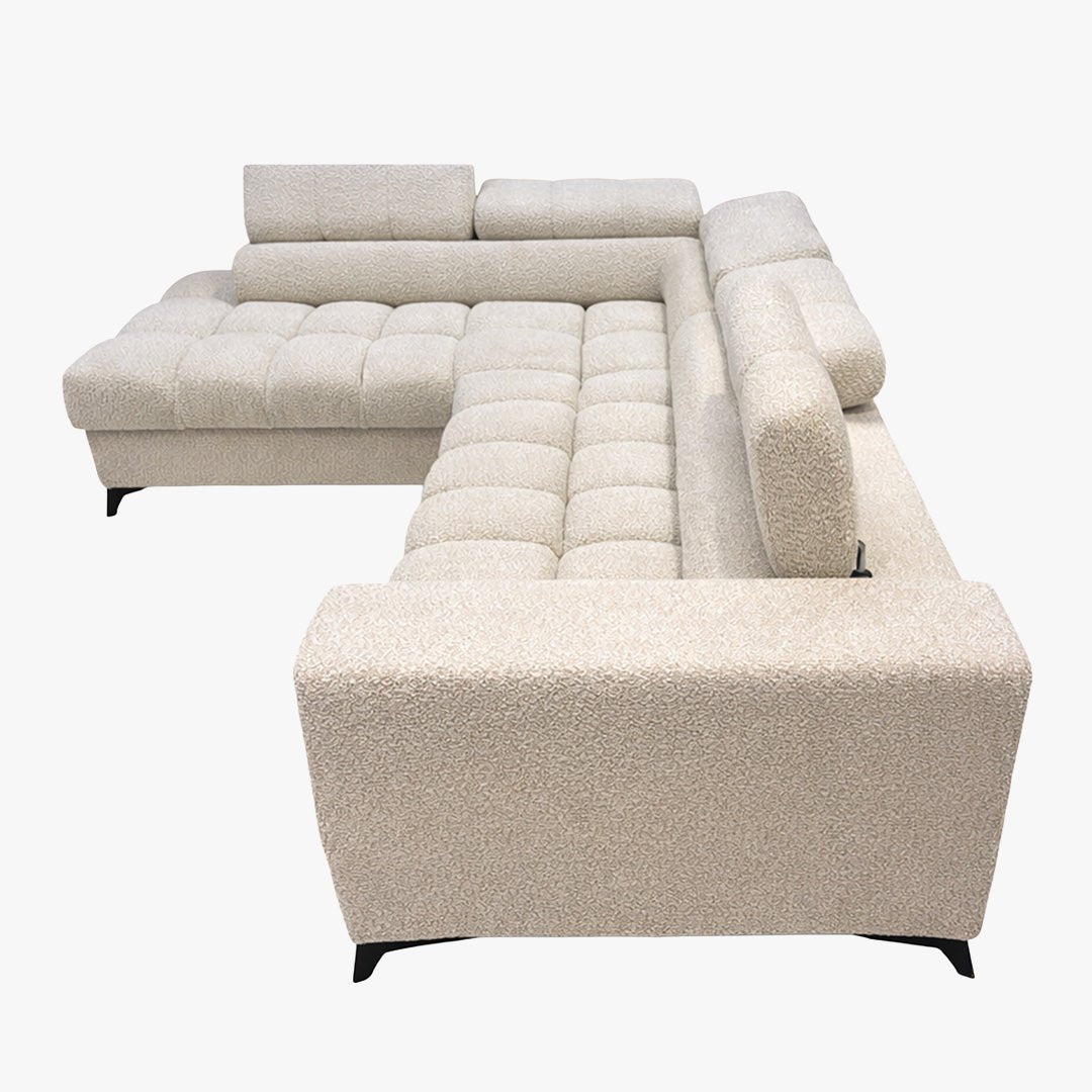 EMMA MINI Canapé d'angle convertible avec coffre et têtières relevables en tissu beige - Angle gauche - Mobilier Deco