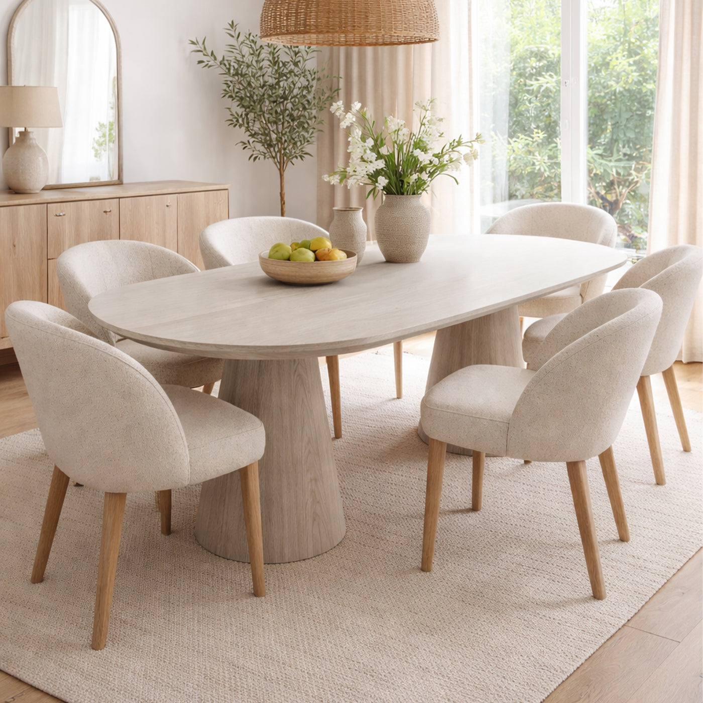 ENAYA Table à manger ovale couleur bois clair 220 cm