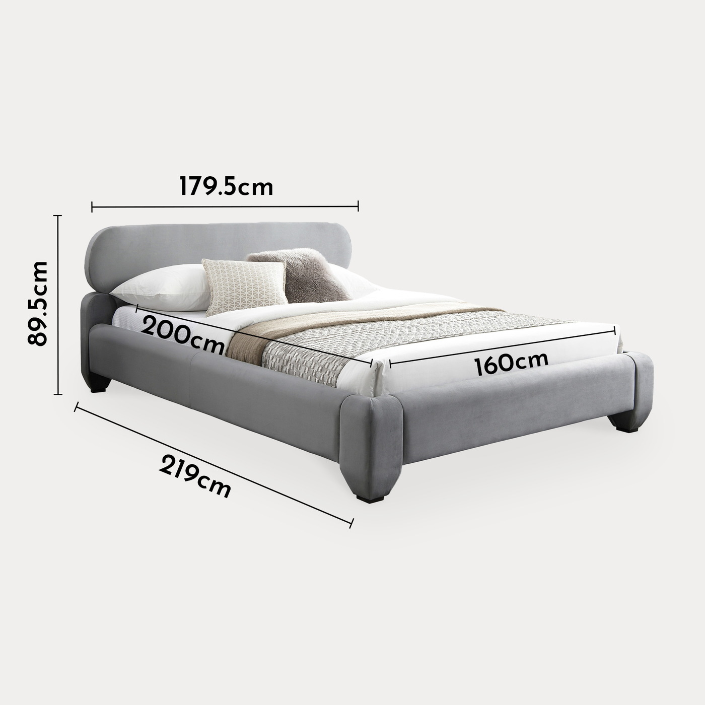 ESTELLE Lit double en velours gris 160x200 cm