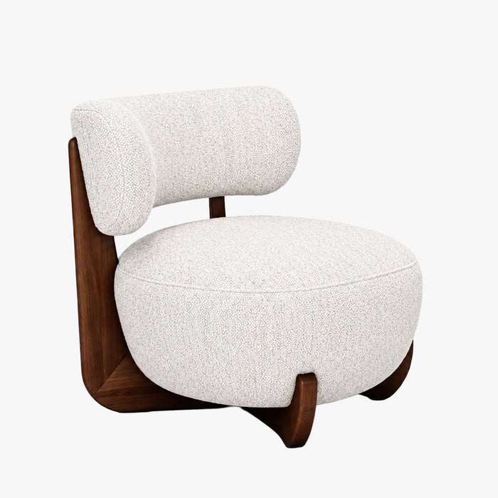 ESTER Fauteuil en tissu texturé blanc écru pieds en bois foncé