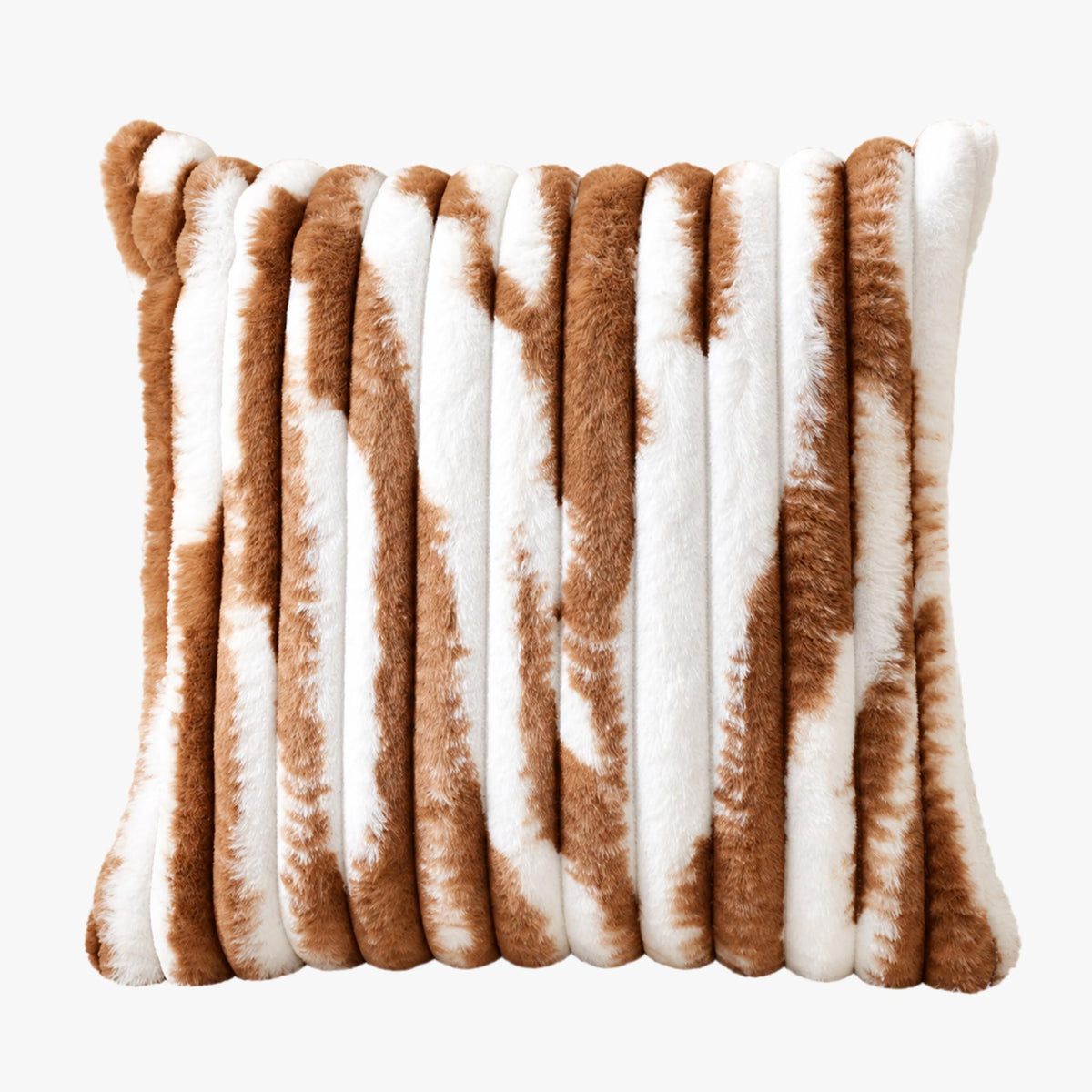 EVELYA Coussin carré en tissu côtelé camel et blanc 43x43 cm - Coussins - Mobilier Deco