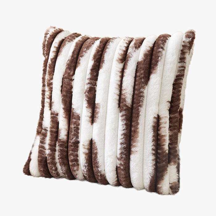 EVELYA Coussin carré en tissu côtelé  marron et blanc 43x43 cm
