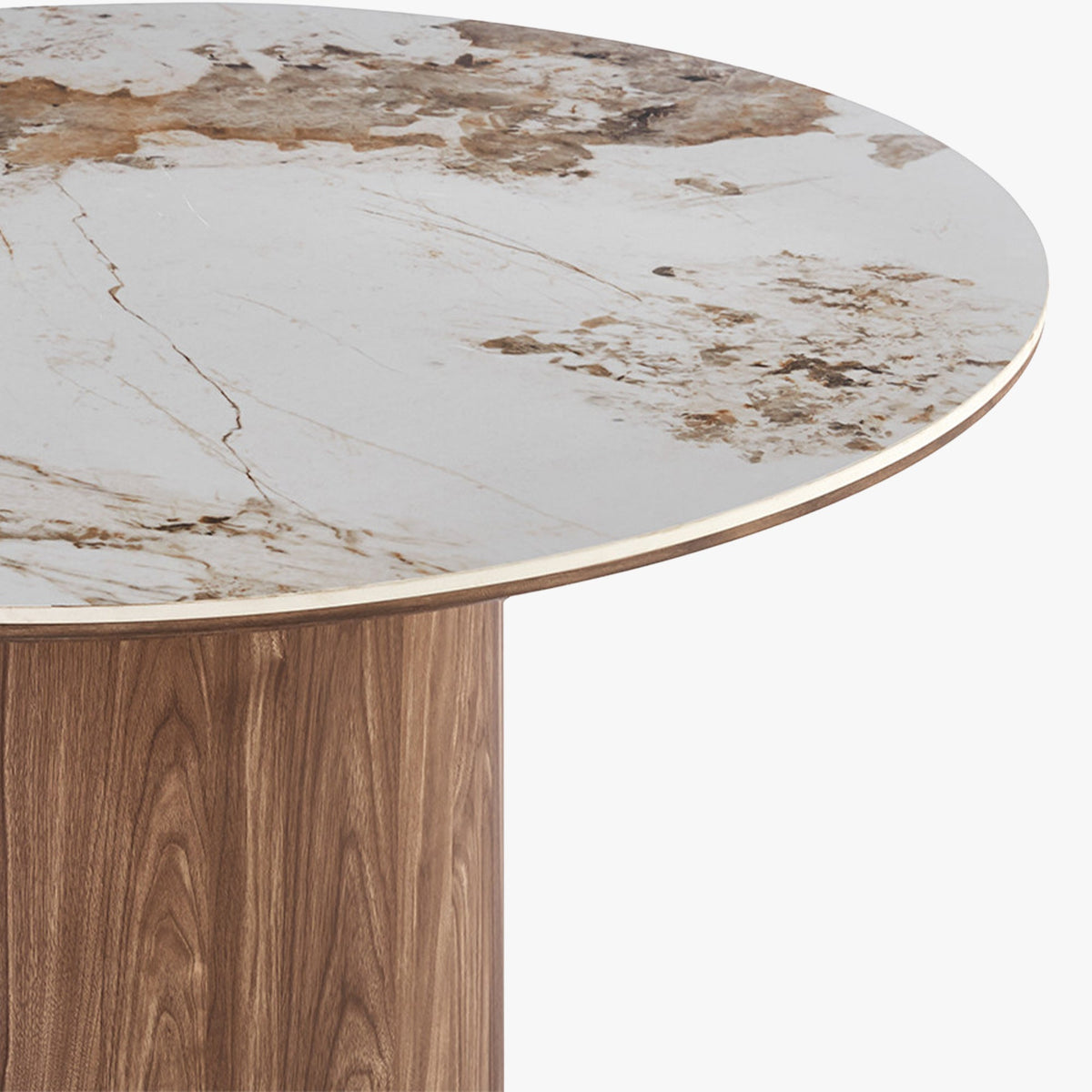 EVORA Table à manger ronde en pierre fritté blanc pieds couleur bois clair 120 cm - Mobilier Deco