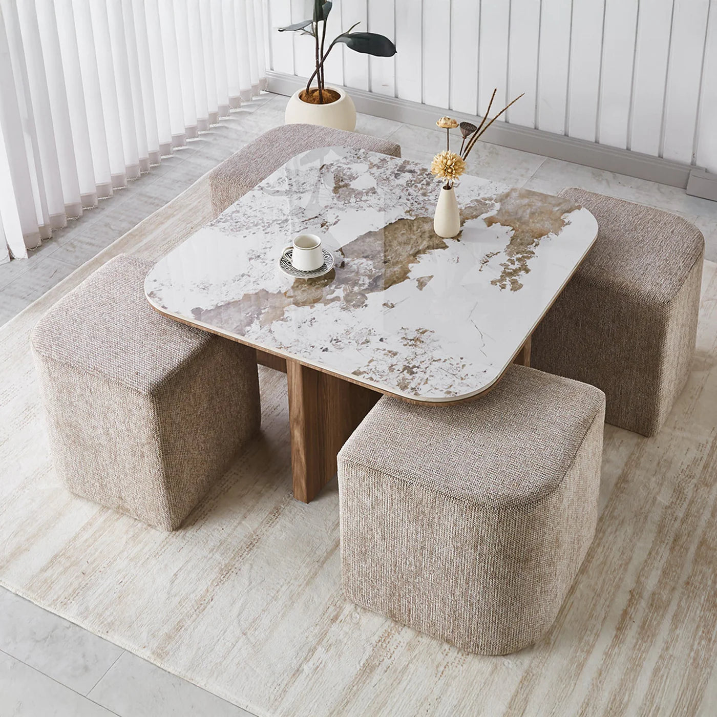 EVORA - Tables basses, tables basses avec 4 poufs & consoles