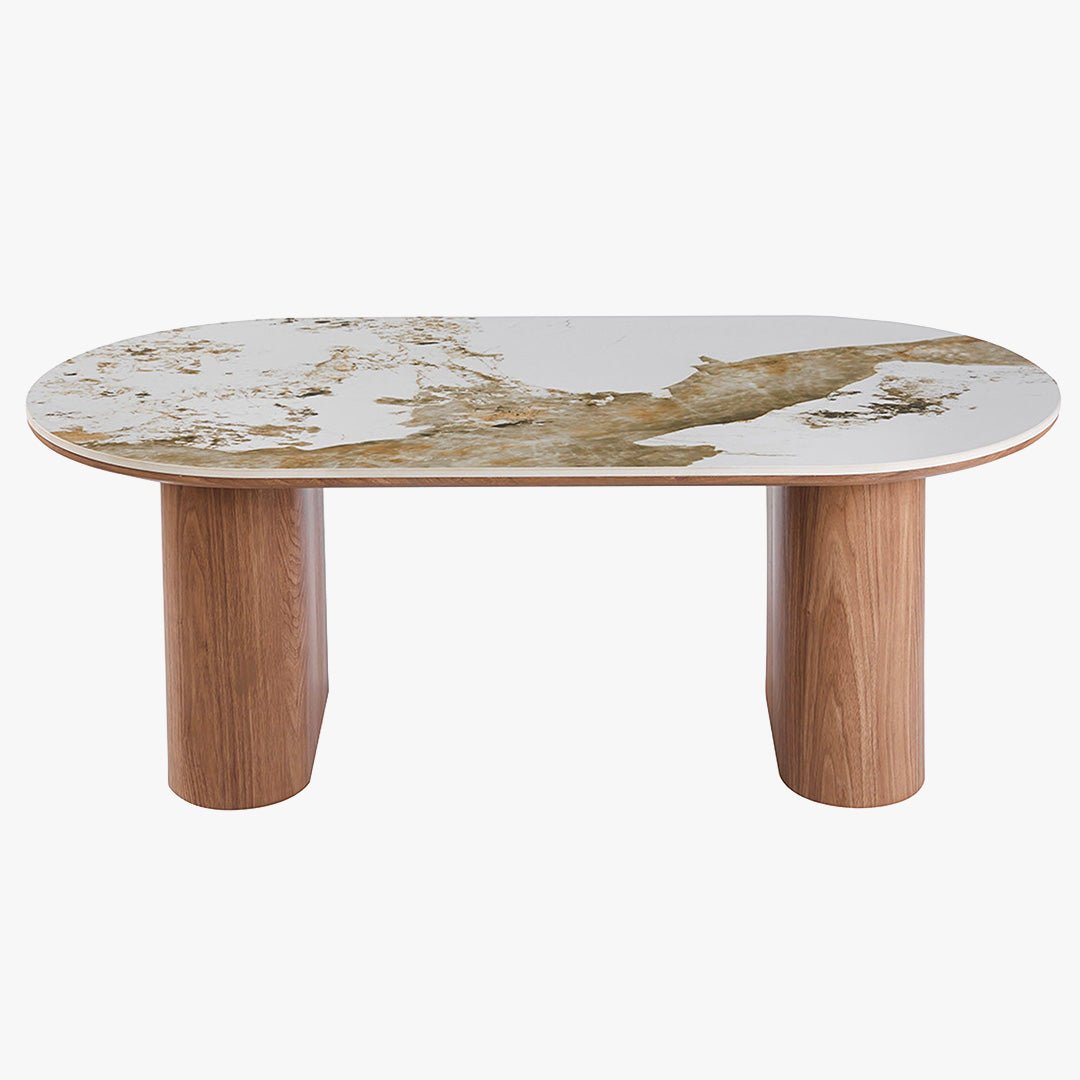 EVORA Table basse en pierre frittée blanc pieds couleur bois clair - Table basse - Mobilier Deco