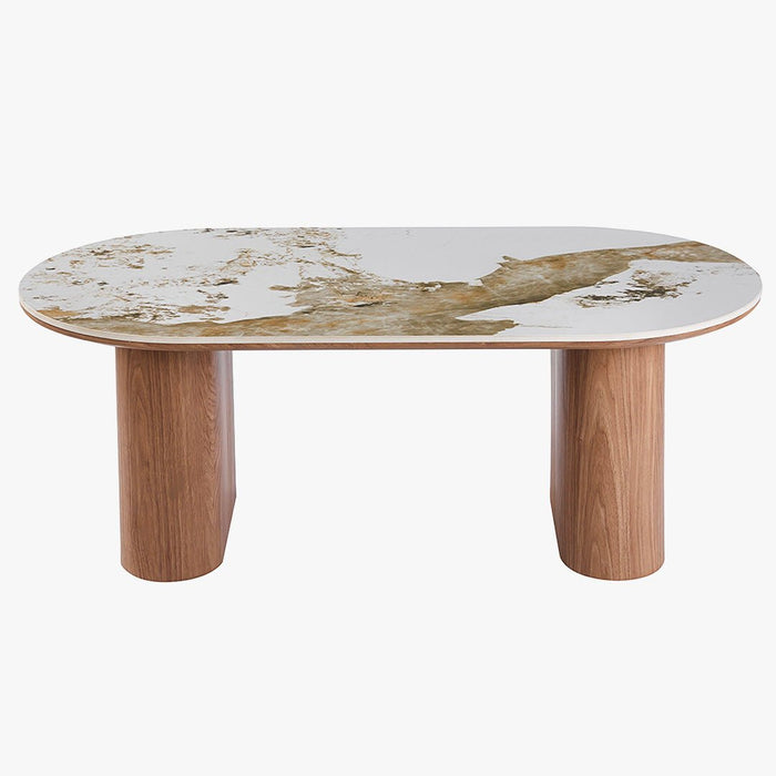 EVORA Table basse en pierre frittée blanc pieds couleur bois clair
