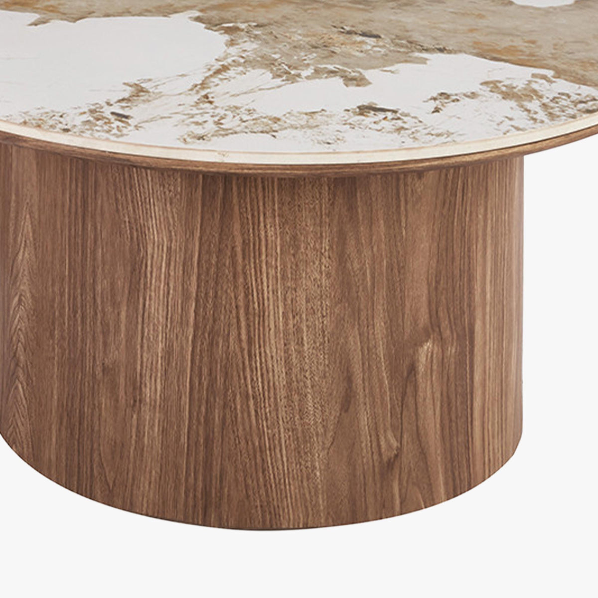 EVORA Table basse ronde en pierre frittée blanc pieds couleur bois clair D80 cm - Mobilier Deco