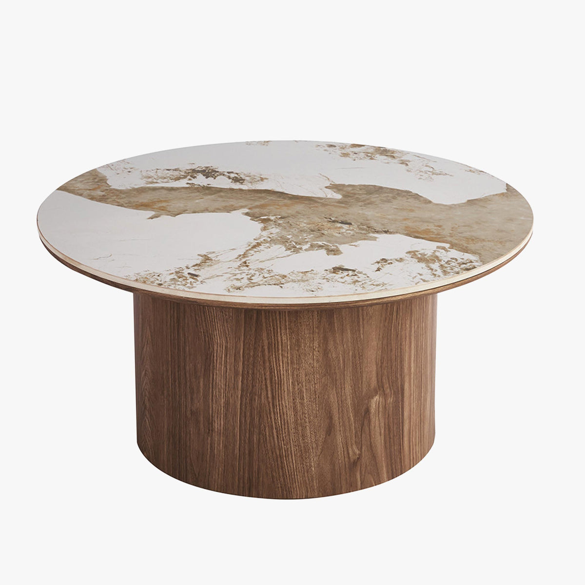 EVORA Table basse ronde en pierre frittée blanc pieds couleur bois clair D80 cm - Mobilier Deco