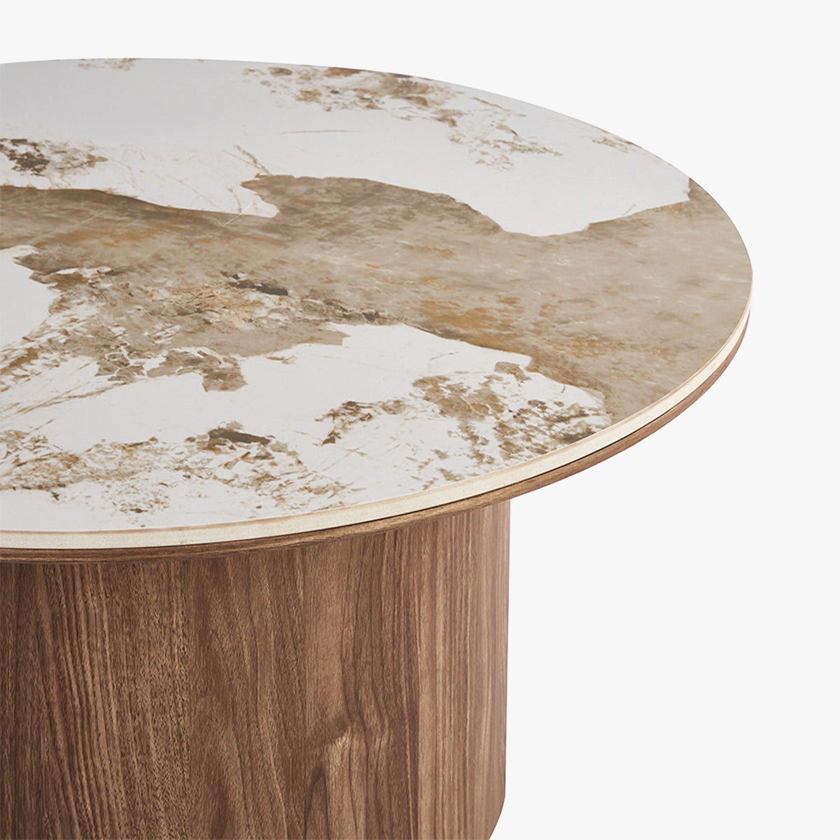 EVORA Table basse ronde en pierre frittée blanc pieds couleur bois clair D80 cm - Mobilier Deco