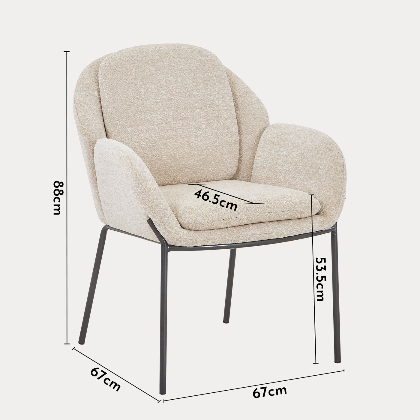 EYLA Chaise en tissu beige pieds en métal noir
