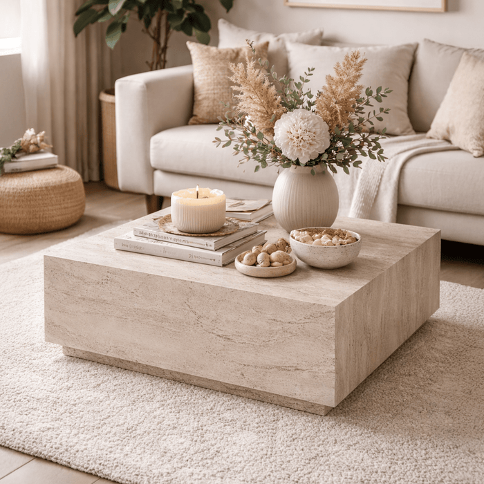 EYRA Table basse carrée beige 90 cm