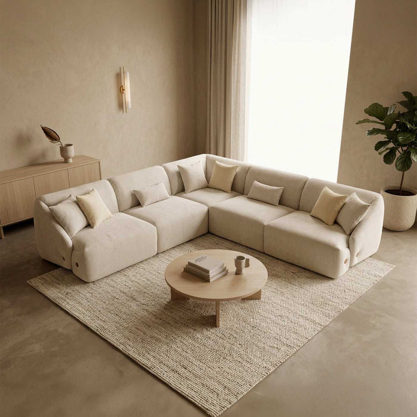 LENA Canapé d'angle modulable en tissu beige