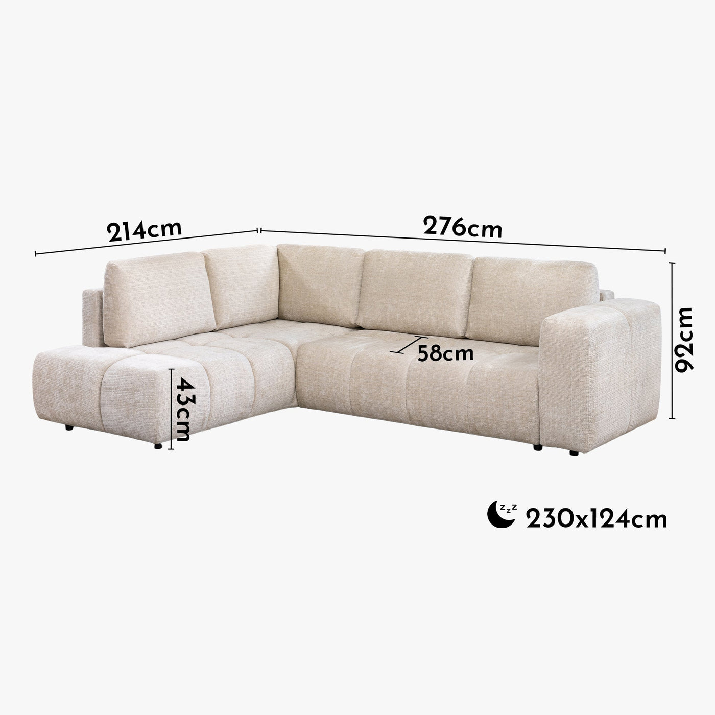 FANY Canapé d'angle convertible en tissu beige - Angle gauche - Canapé d'angle convertible - Mobilier Deco