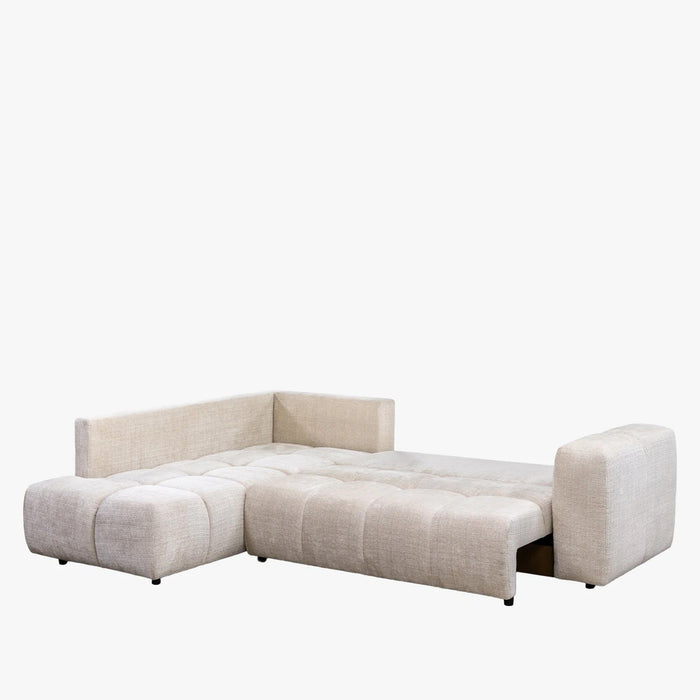 FANY Canapé d'angle convertible en tissu beige - Angle gauche
