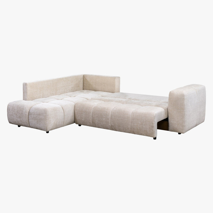 FANY Canapé d'angle convertible en tissu beige - Angle gauche