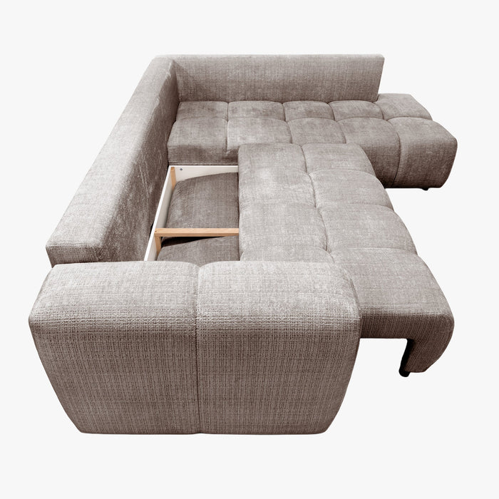 FANY Canapé d'angle convertible en tissu taupe - Angle droit