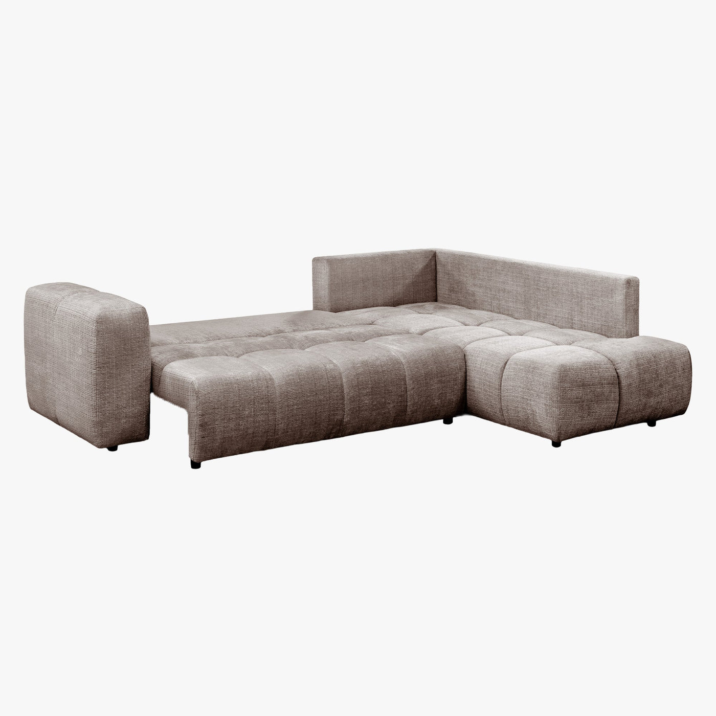 FANY Canapé d'angle convertible en tissu taupe - Angle droit - Canapé d'angle convertible - Mobilier Deco