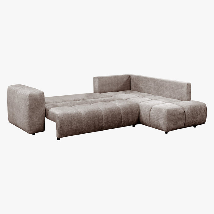 FANY Canapé d'angle convertible en tissu taupe - Angle droit