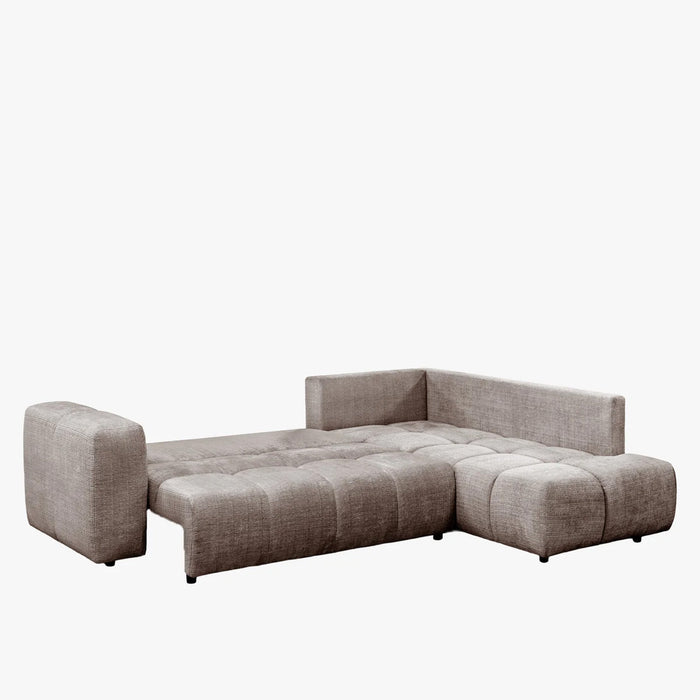 FANY Canapé d'angle convertible en tissu taupe - Angle droit