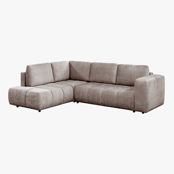 FANY Canapé d'angle convertible en tissu taupe - Angle gauche