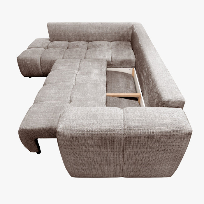 FANY Canapé d'angle convertible en tissu taupe - Angle gauche