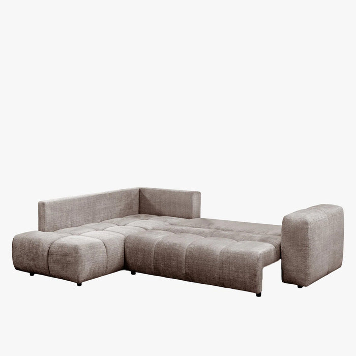FANY Canapé d'angle convertible en tissu taupe - Angle gauche