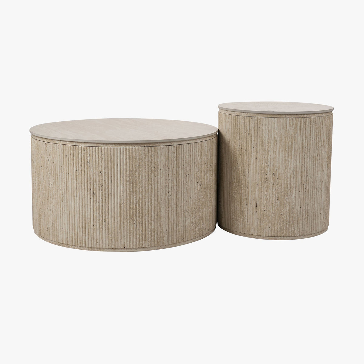 FARA Lot de 2 tables basses rondes plateau en céramique beige - Table basse - Mobilier Deco