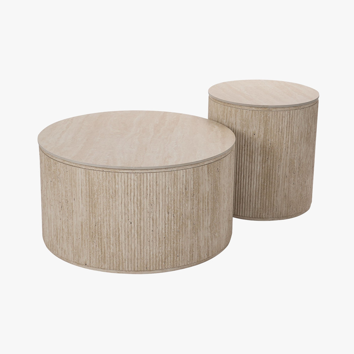 FARA Lot de 2 tables basses rondes plateau en céramique beige - Table basse - Mobilier Deco
