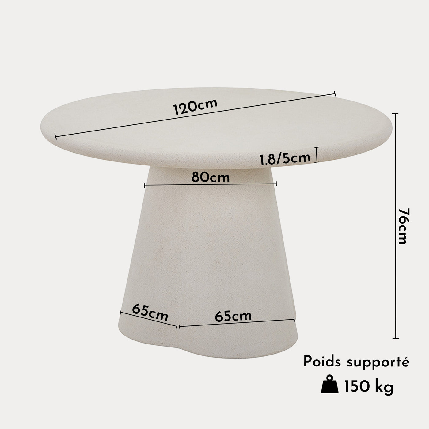 FARO Table à manger ronde couleur ciment 120 cm