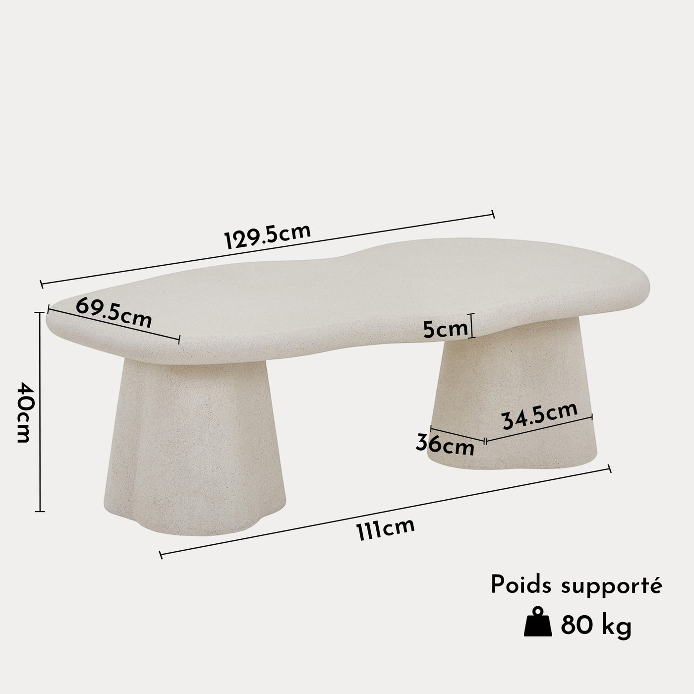FARO Table basse couleur ciment 130 cm