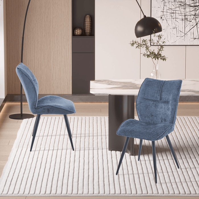 FAYE Lot de 2 chaises en tissu bleu pieds en métal noir