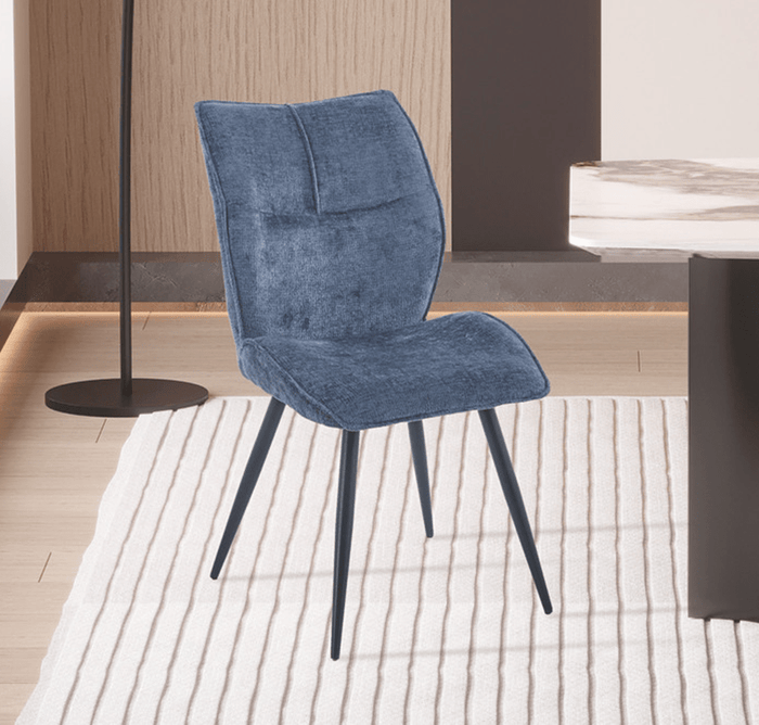 FAYE Lot de 2 chaises en tissu bleu pieds en métal noir
