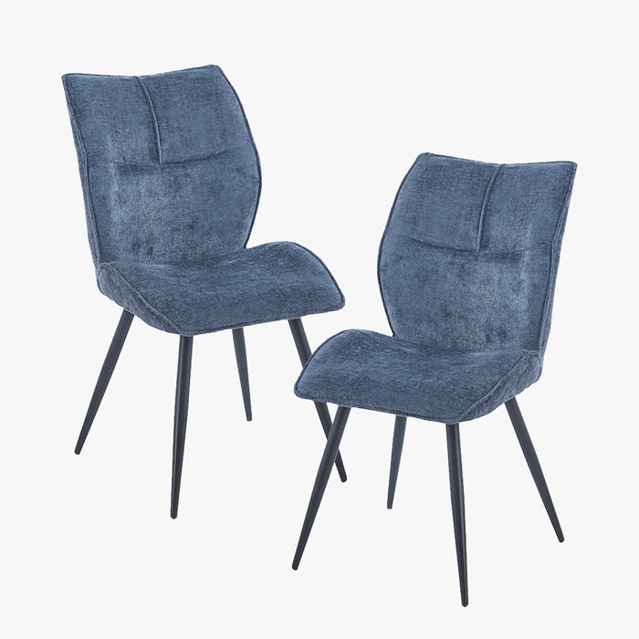 FAYE Lot de 2 chaises en tissu bleu pieds en métal noir