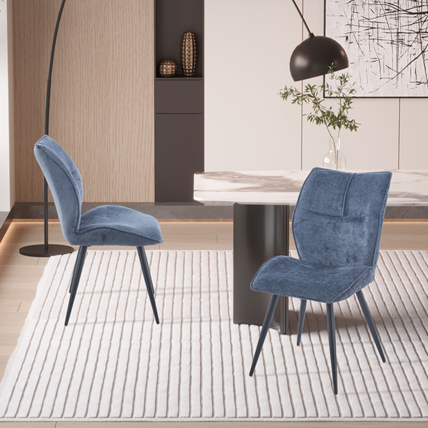 FAYE Lot de 2 chaises en tissu bleu pieds en métal noir