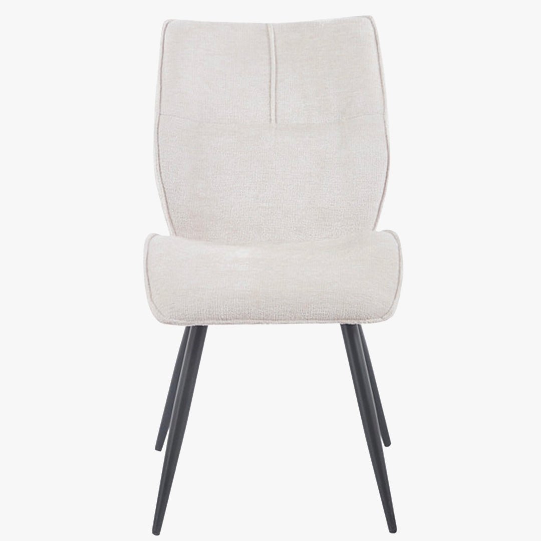 FAYE Lot de 2 chaises en tissu écru pieds en métal noir - Chaise de repas - Mobilier Deco
