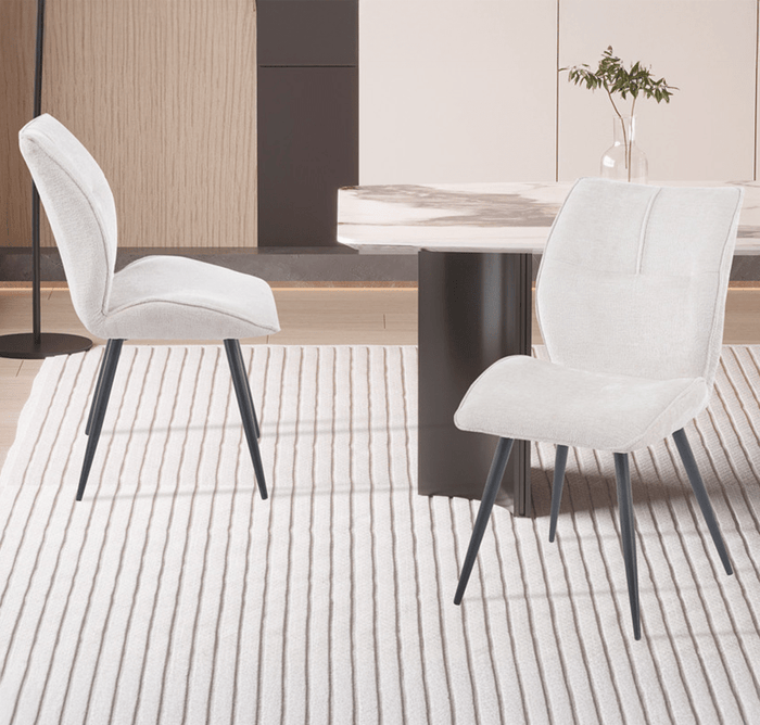FAYE Lot de 2 chaises en tissu écru pieds en métal noir