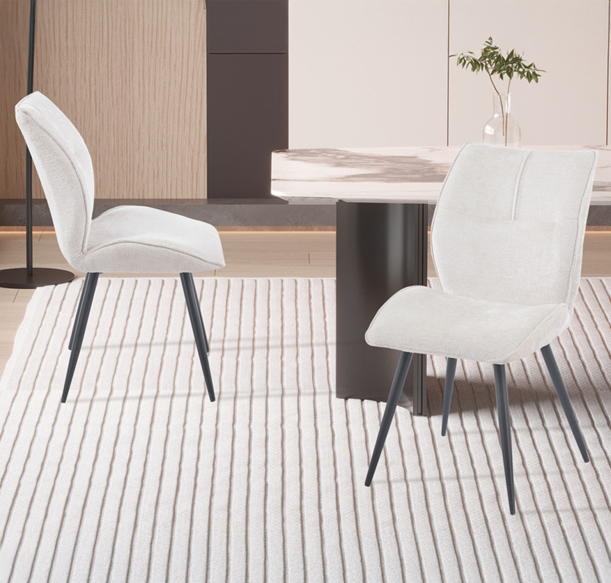 FAYE Lot de 2 chaises en tissu écru pieds en métal noir