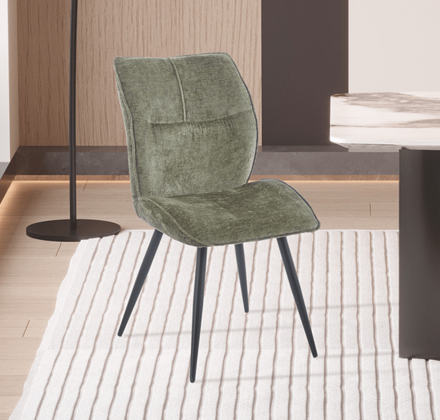 FAYE Lot de 2 chaises en tissu vert pieds en métal noir - Chaise de repas - Mobilier Deco