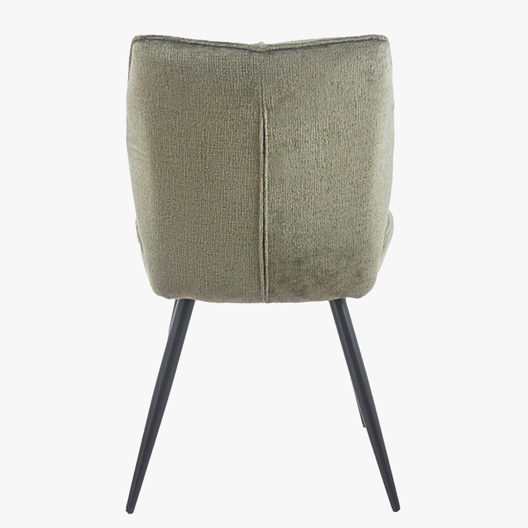 FAYE Lot de 2 chaises en tissu vert pieds en métal noir - Chaise de repas - Mobilier Deco