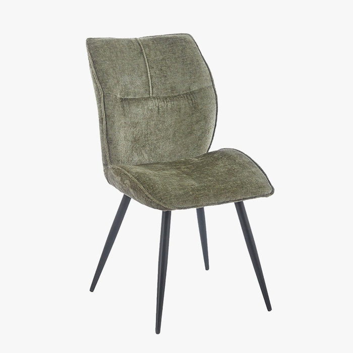 FAYE Lot de 2 chaises en tissu vert pieds en métal noir