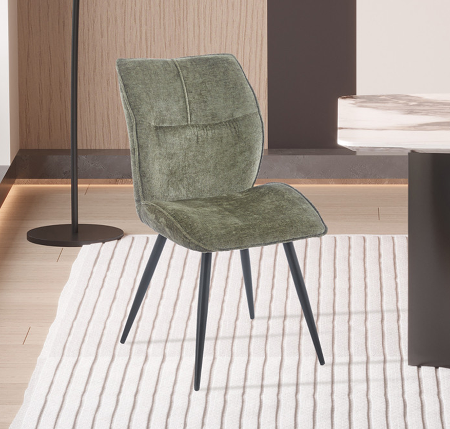 FAYE Lot de 2 chaises en tissu vert pieds en métal noir