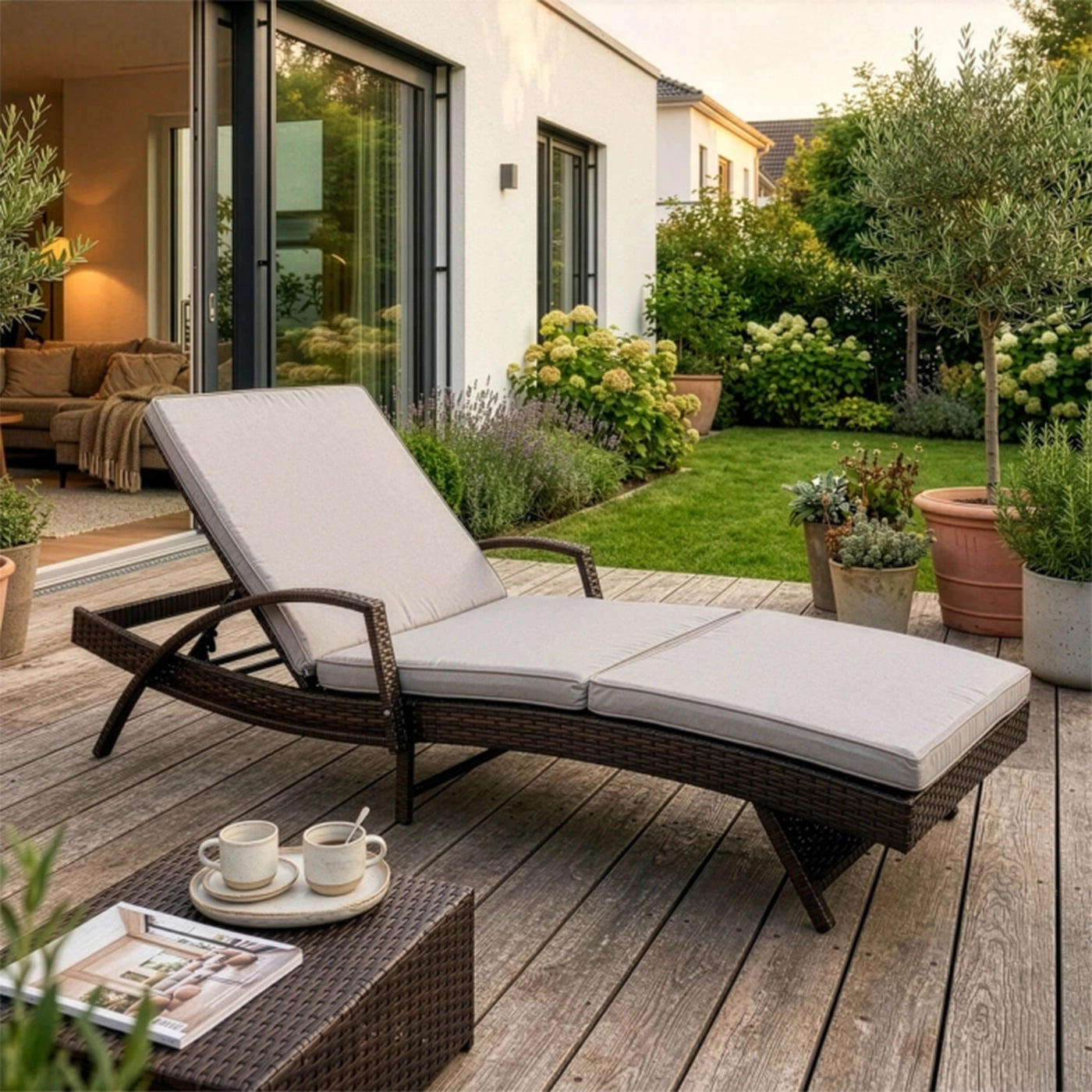 FELIZ Fauteuil de jardin inclinable gris et marron