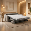 FELYA Canapé 3 places convertible matelas 12 cm en tissu taupe