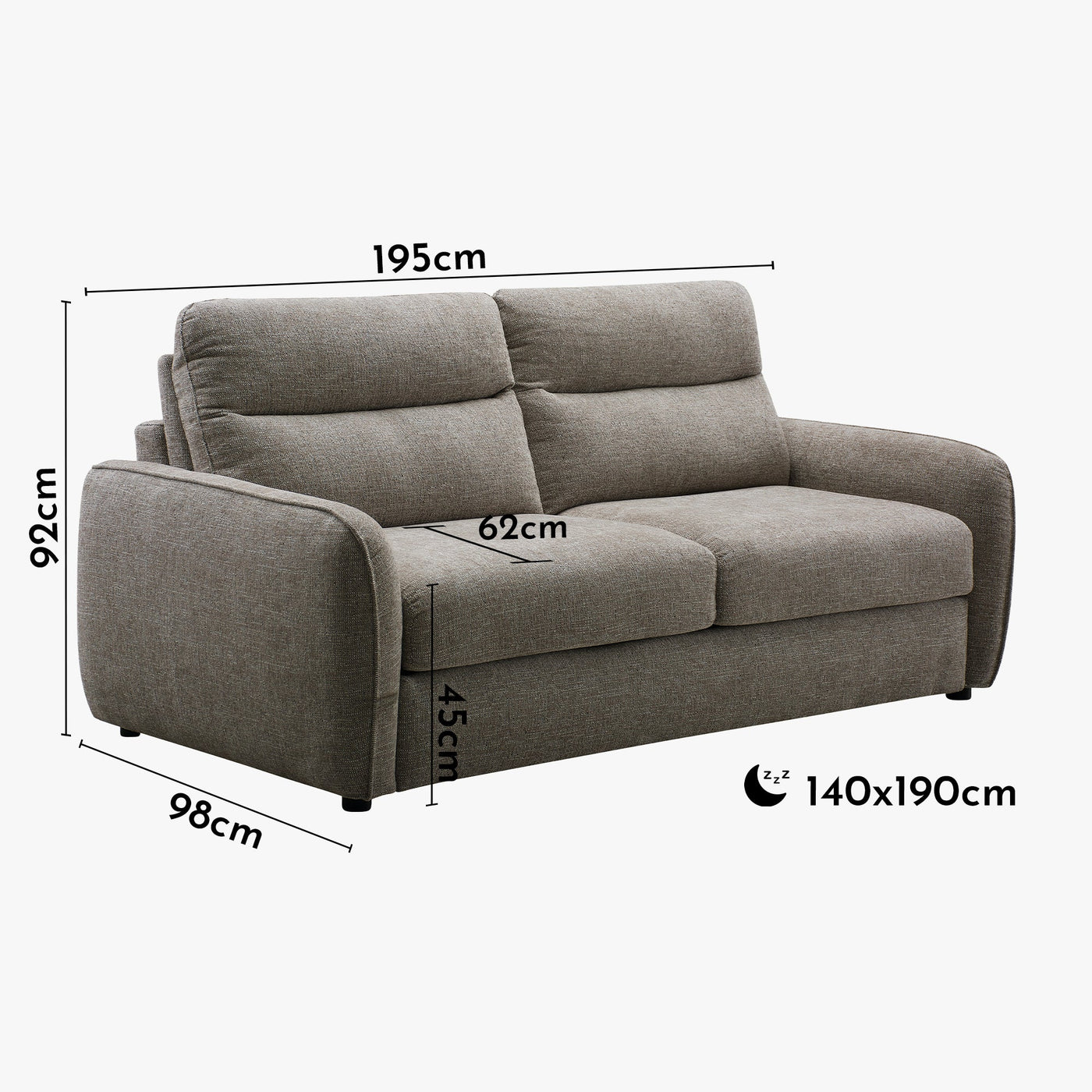 FELYA Canapé 3 places convertible matelas 12 cm en tissu taupe - Canapés convertibles - Mobilier Deco