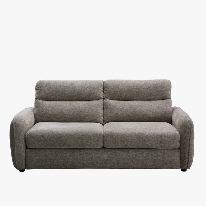 FELYA Canapé 3 places convertible matelas 12 cm en tissu taupe