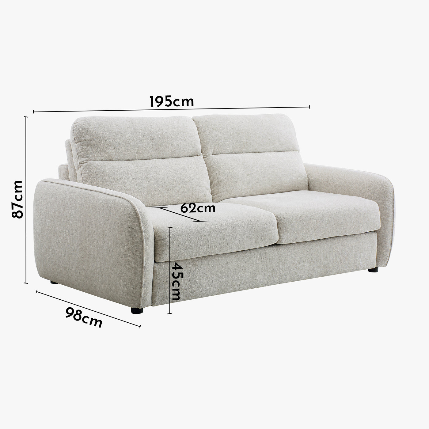 FELYA Canapé 3 places convertible matelas intégré en tissu écru - Canapés convertibles - Mobilier Deco